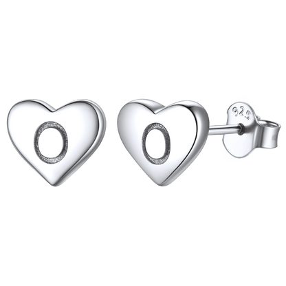 925 Sterling Silver Heart Initial Stud Earrings for Women Men