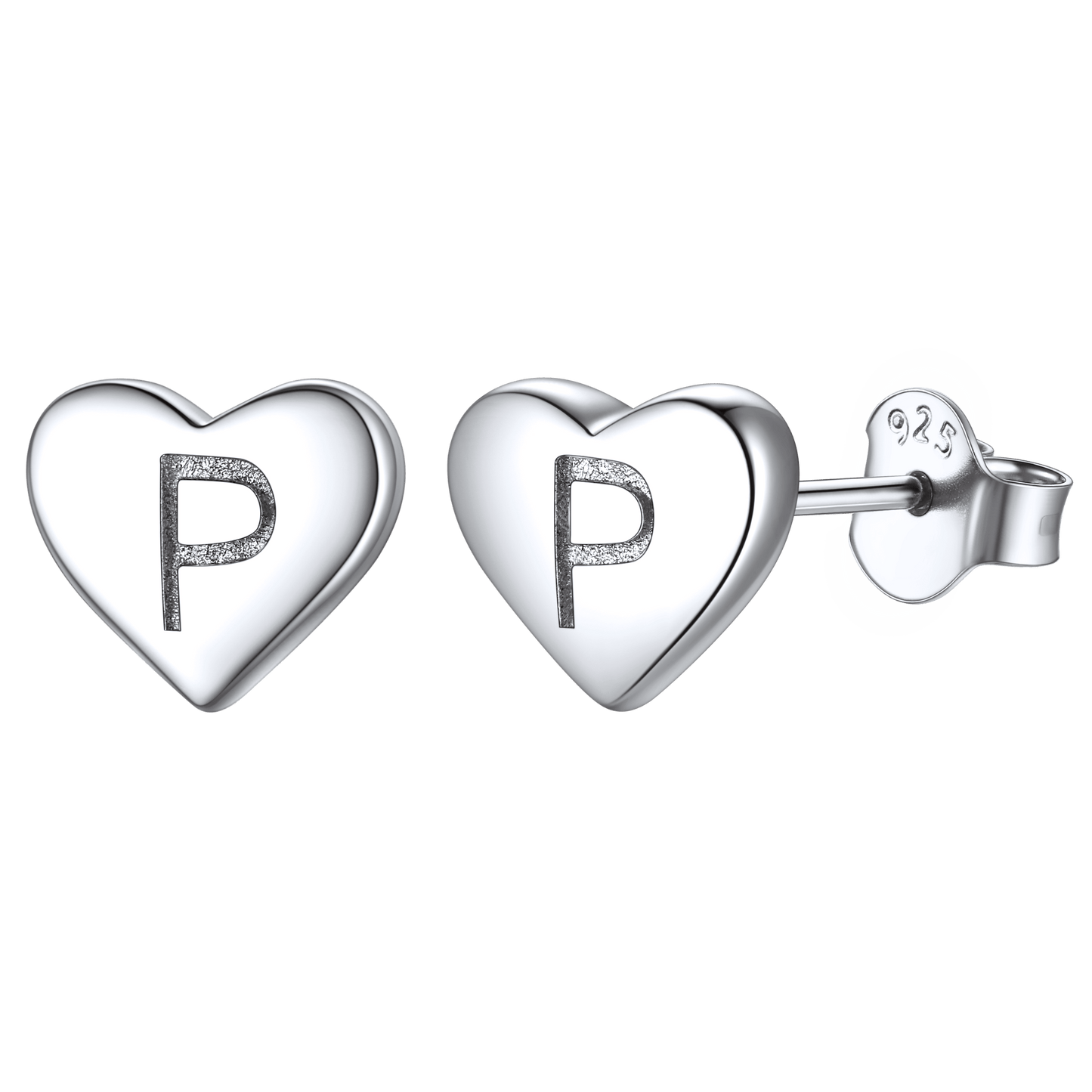 925 Sterling Silver Heart Initial Stud Earrings for Women Men