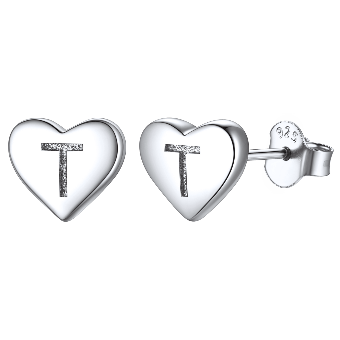 925 Sterling Silver Heart Initial Stud Earrings for Women Men