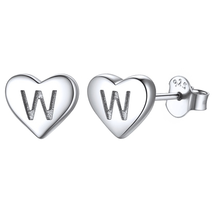 925 Sterling Silver Heart Initial Stud Earrings for Women Men