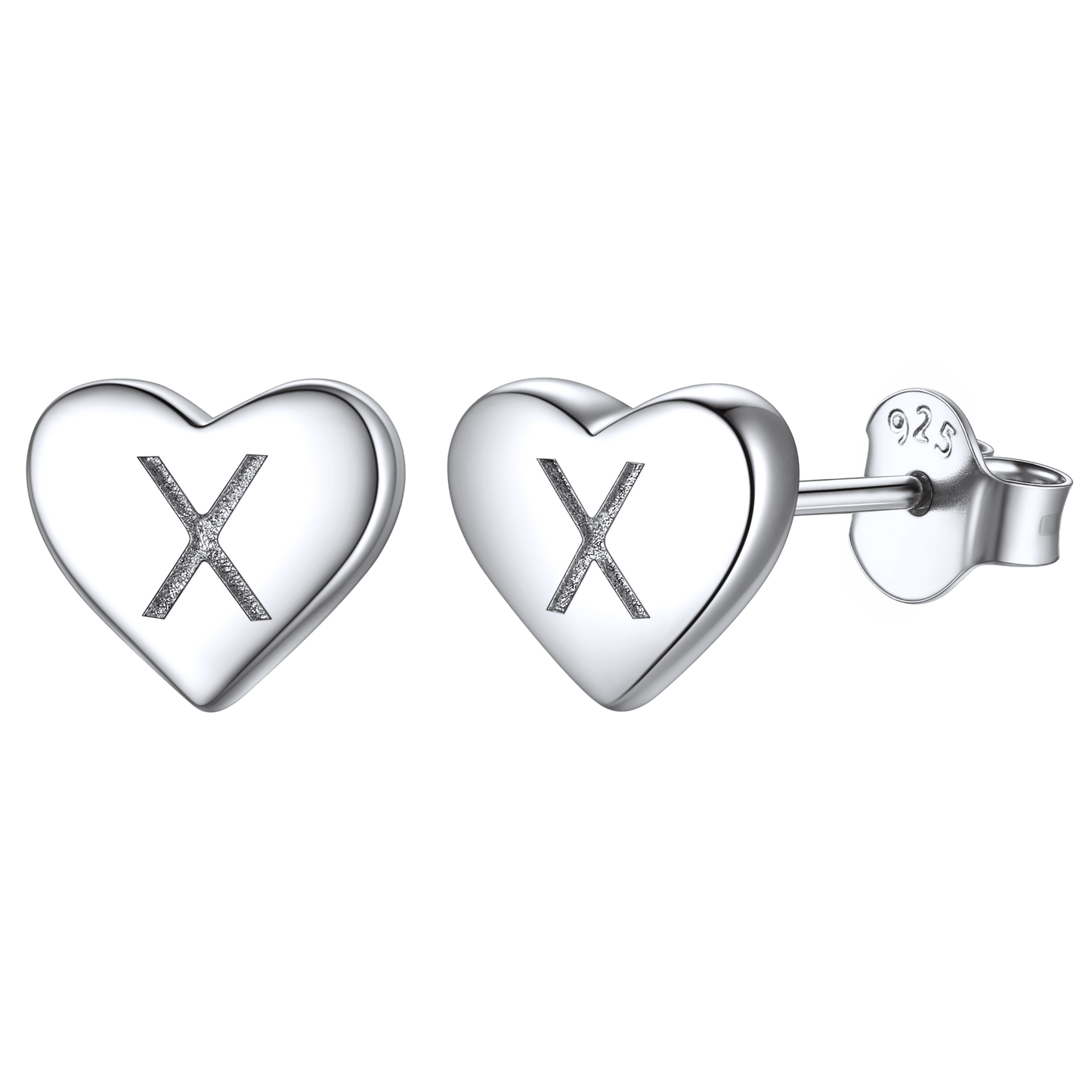 925 Sterling Silver Heart Initial Stud Earrings for Women Men