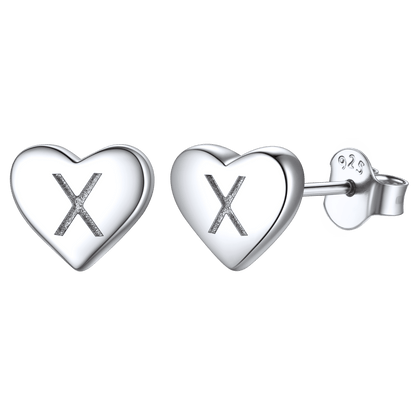 925 Sterling Silver Heart Initial Stud Earrings for Women Men