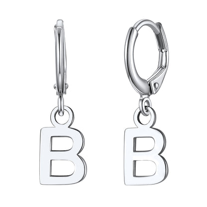 S925 Silver Initial Letter Dangle Earrings Gift for Women Men