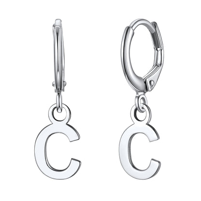 S925 Silver Initial Letter Dangle Earrings Gift for Women Men