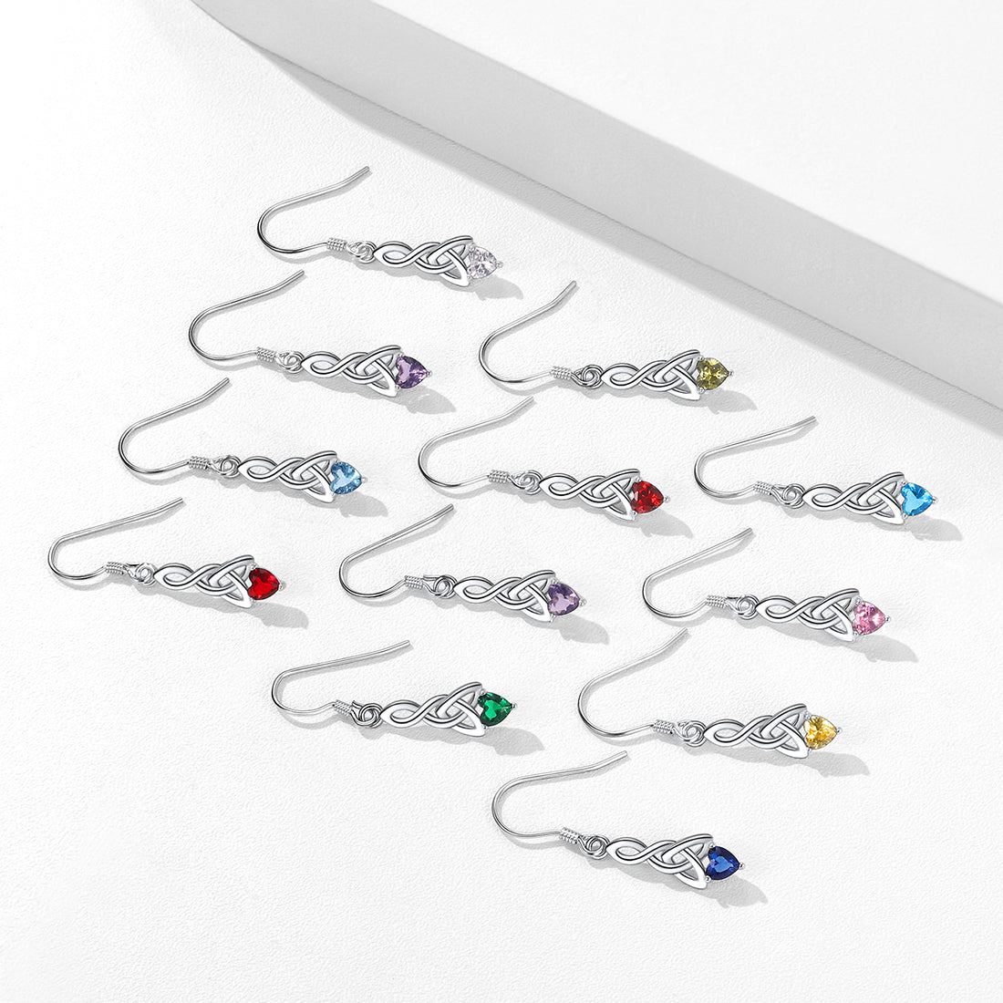 Sterling Silver Celtic Knot with Heart Birthstone Drop Earrings Gift For Men Women