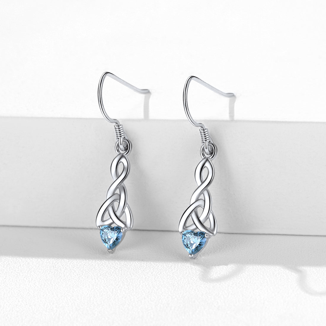 Sterling Silver Celtic Knot with Heart Birthstone Drop Earrings Gift For Men Women