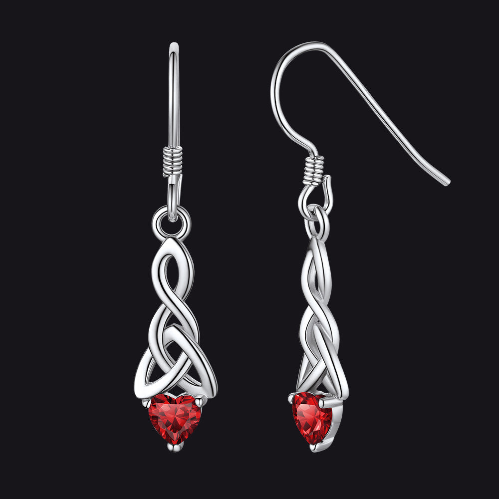 Sterling Celtic Knot Heart Birthstone Drop Earrings