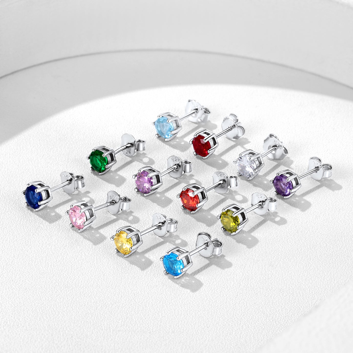 925 Sterling Silver Birthstone Stud Earrings for Men Women