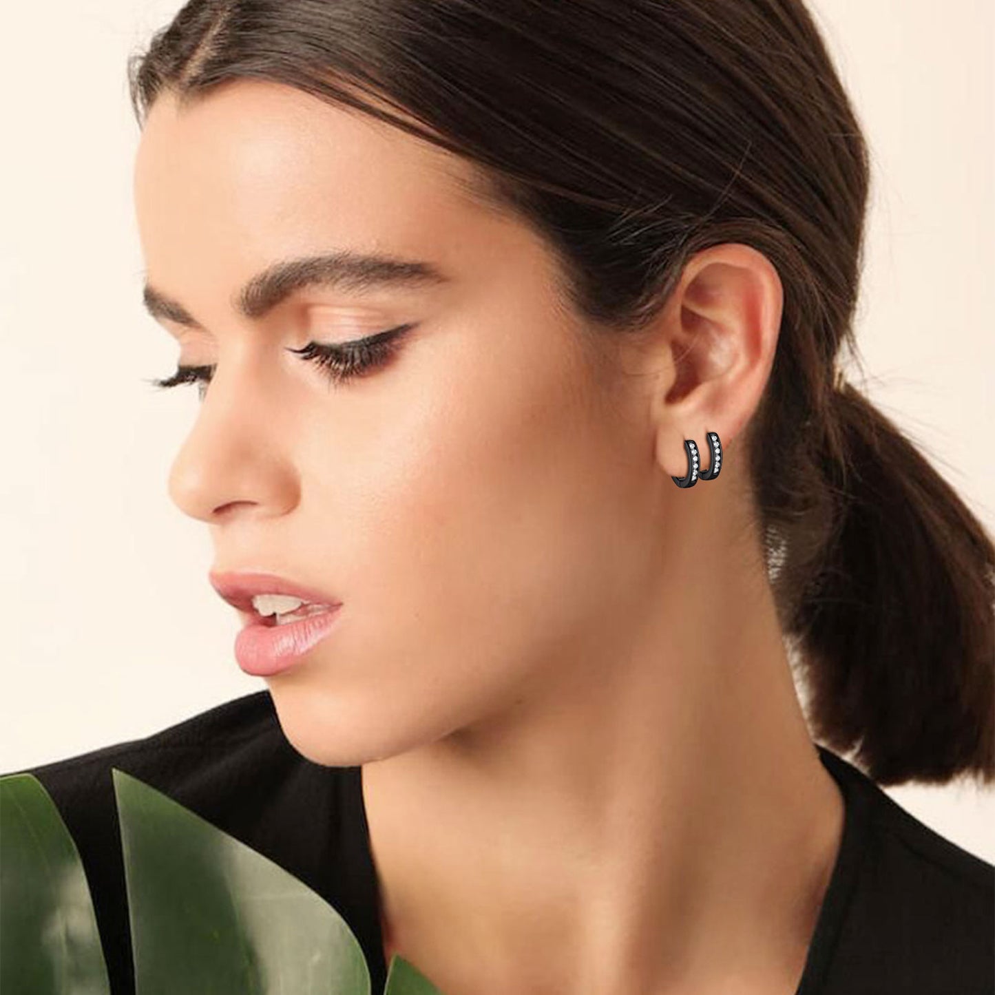 Sterling Silver Black Onyx Huggie Hoop Earrings For Men Women