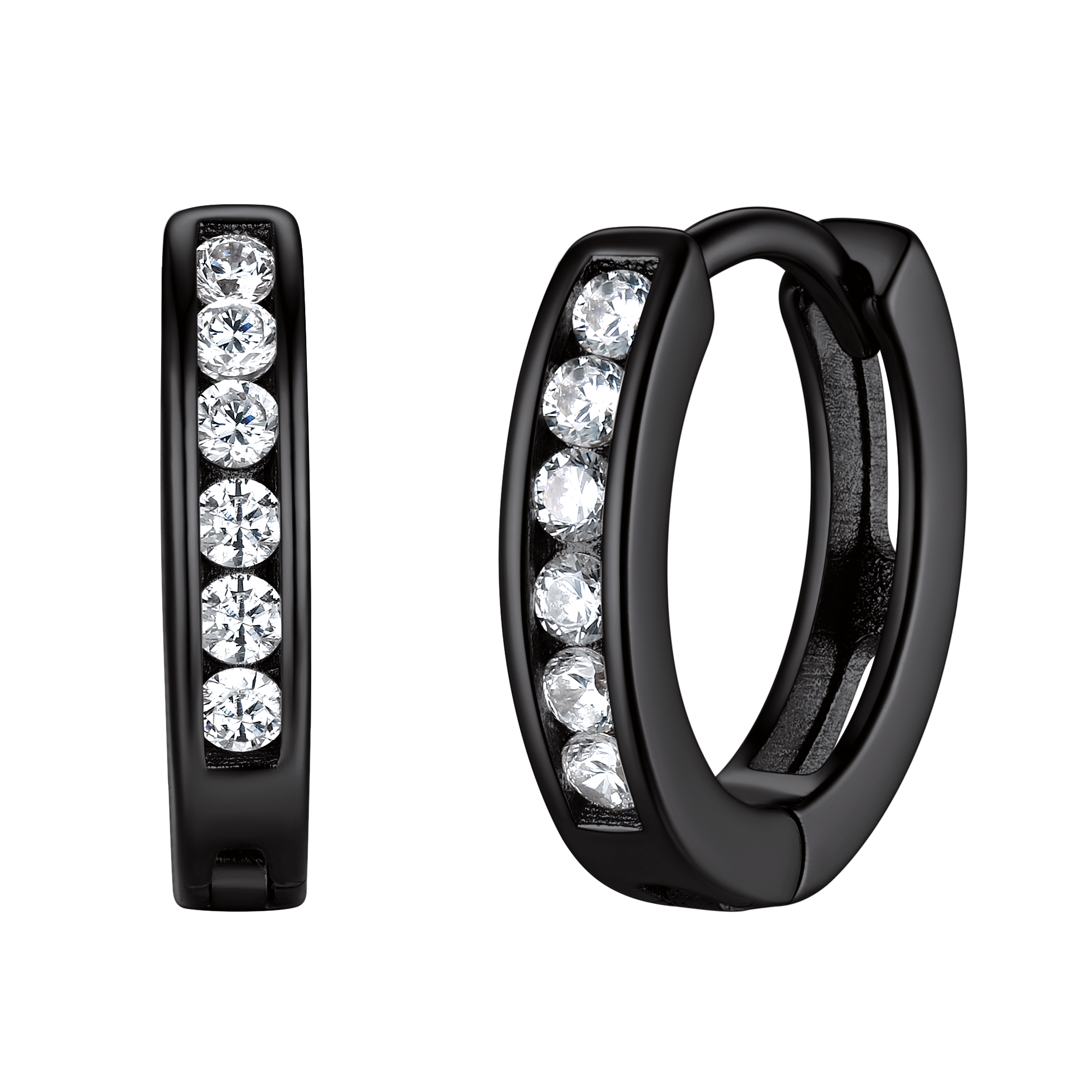 Sterling Silver Onyx Huggie Hoop Earrings