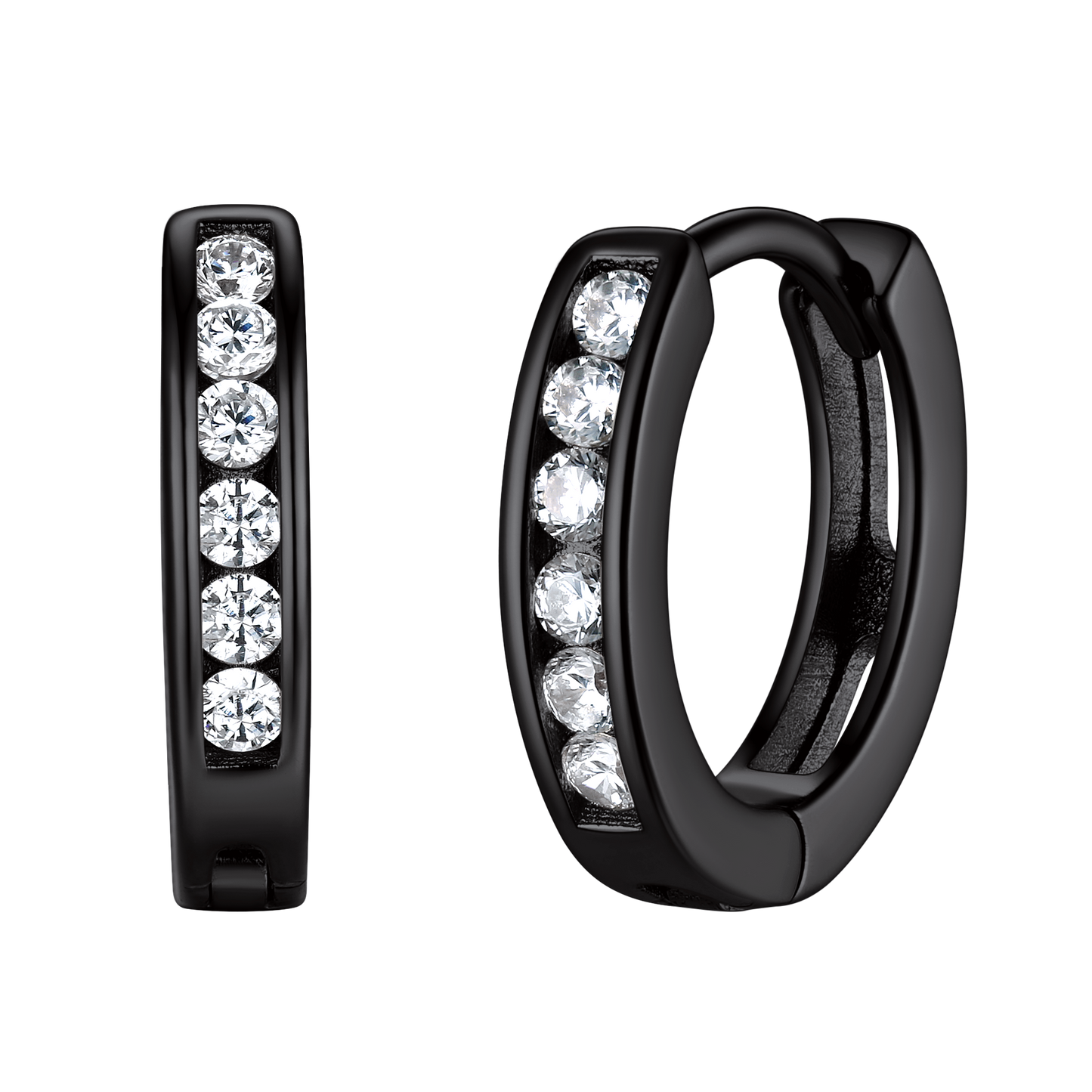 Sterling Silver Black Onyx Huggie Hoop Earrings For Men Women