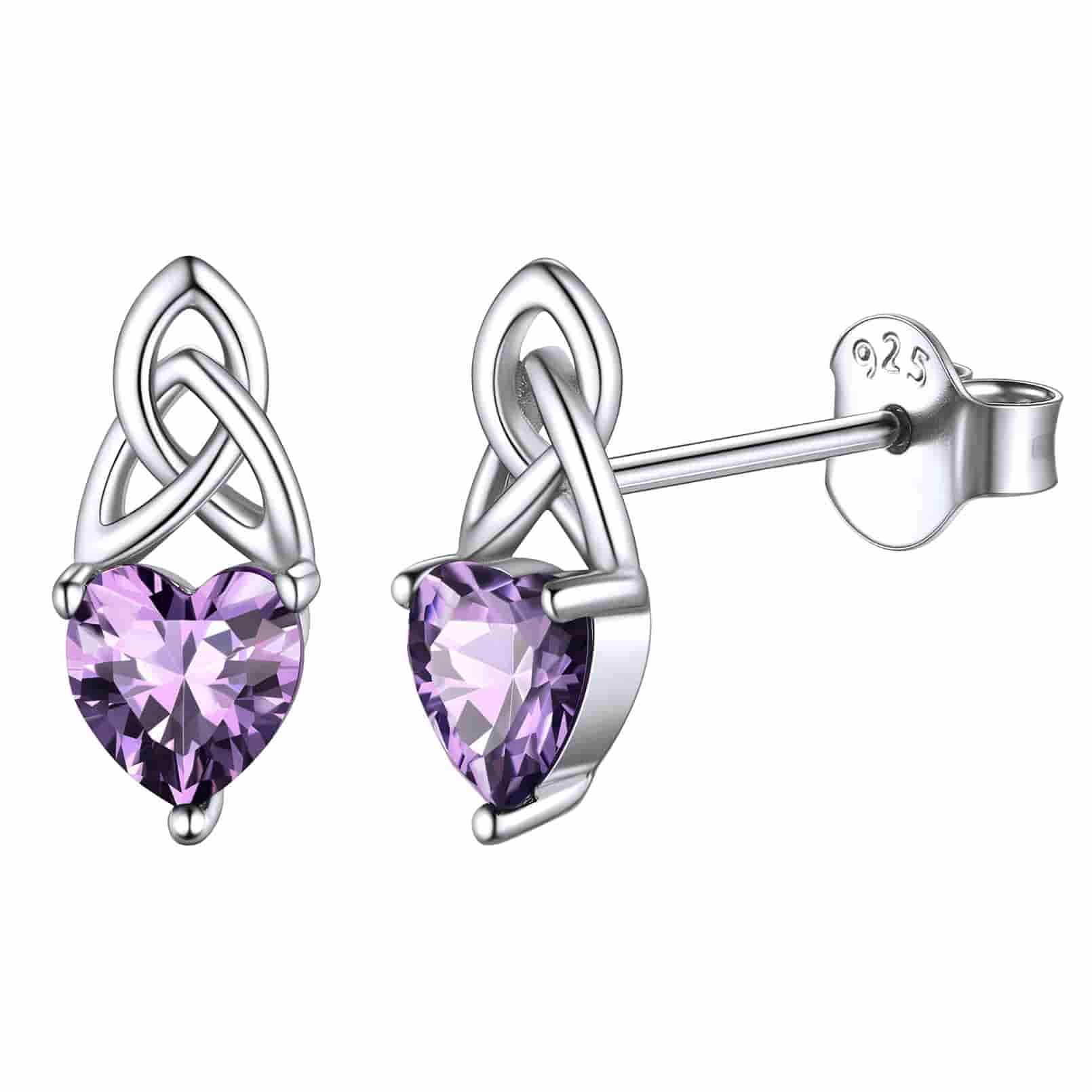 Sterling Silver Irish Celtic Knot Birthstone Stud Earrings for Women - FaithHeart Jewelry