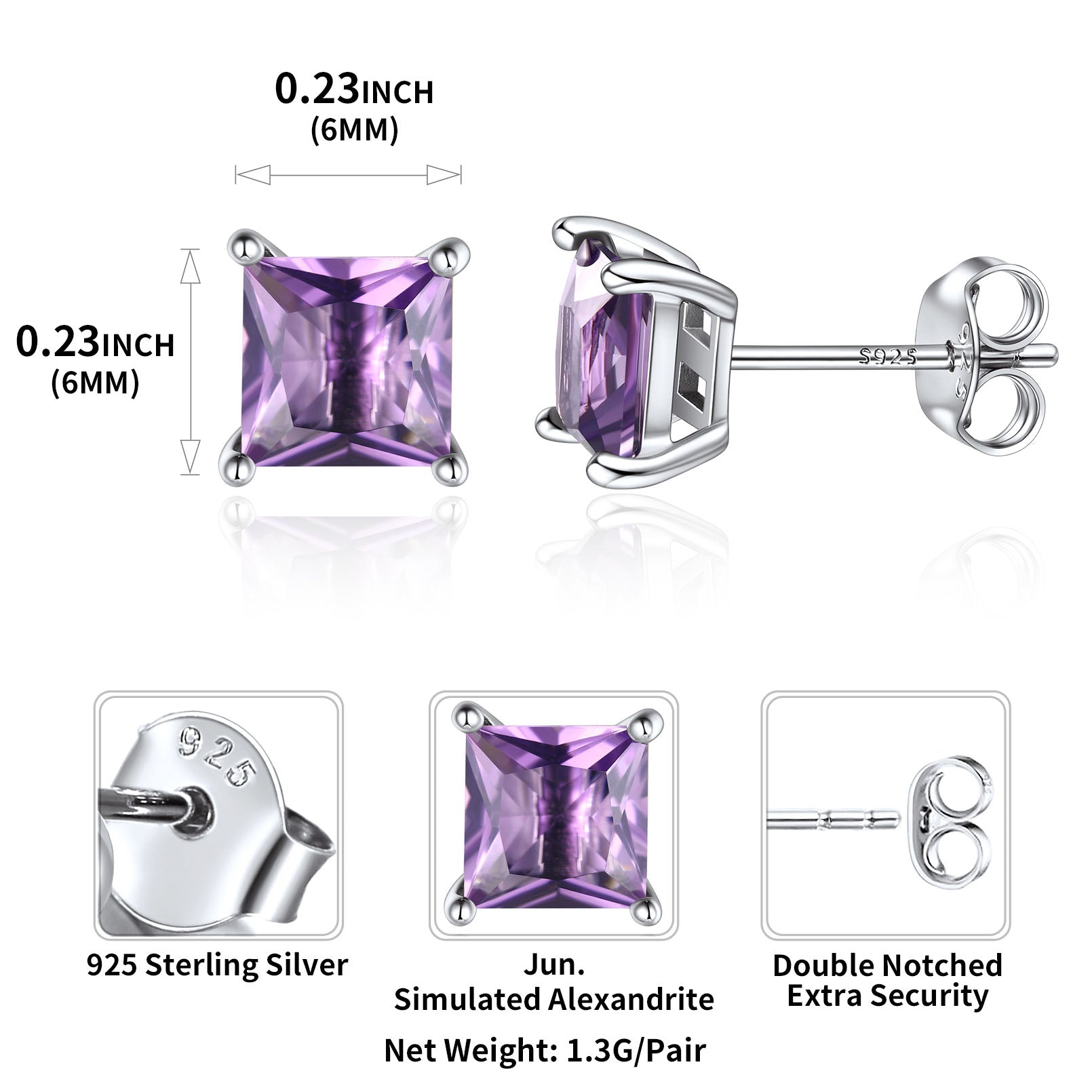 Alexandrite June Birthstone Stud Earrings Women Sterling Silver BIRTHSTONES JEWELRY