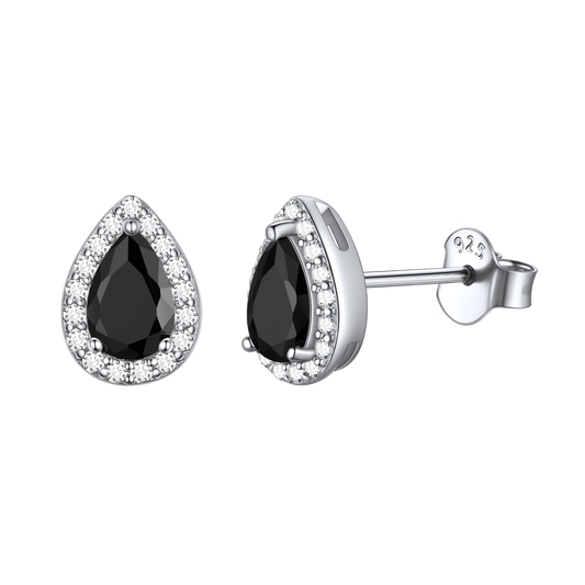 Silver Birthstone Teardrop Halo Stud Earrings for Women