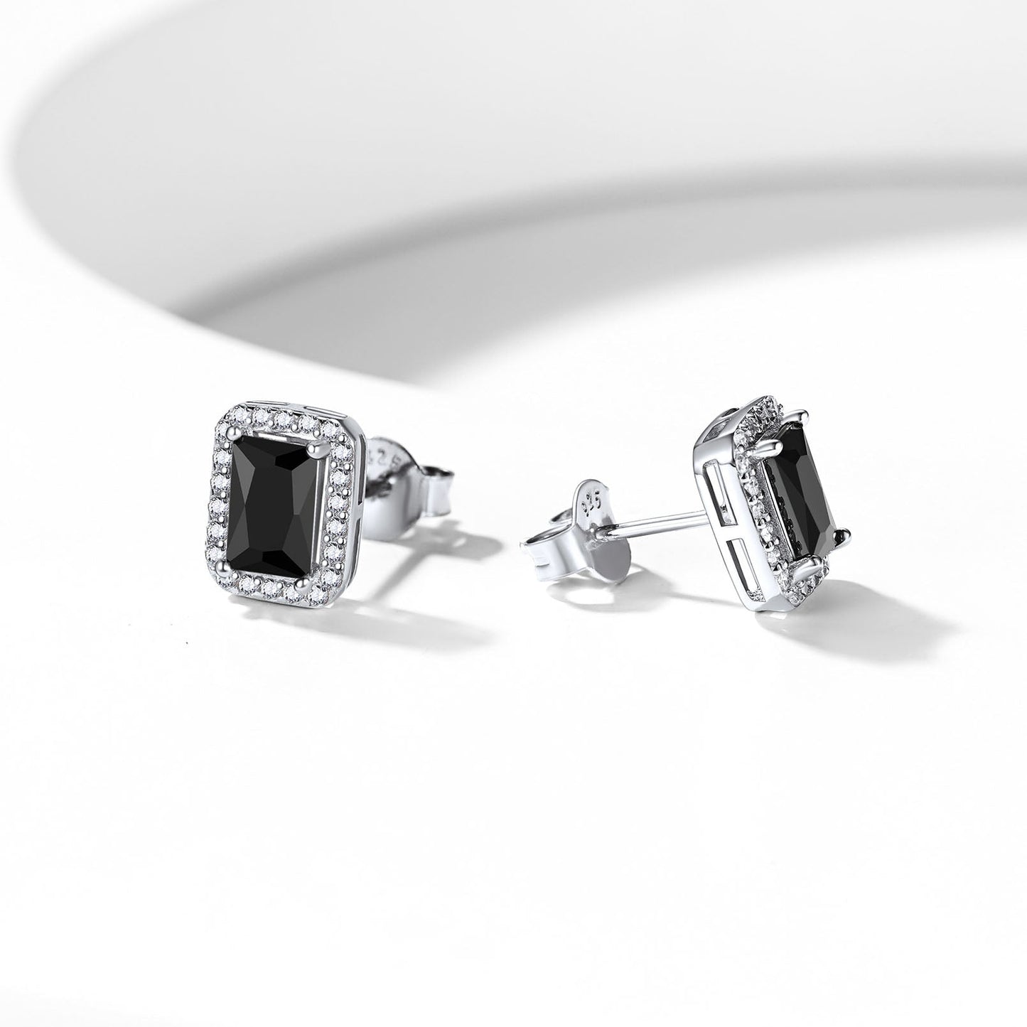 Sterling Silver Black Cubic Zirconia Square Halo Stud Earrings FaithHeart Jewelry