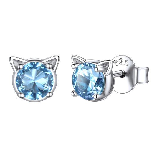 Sterling Silver Birthstone Cat Stud Earrings for Women FaithHeart Jewelry