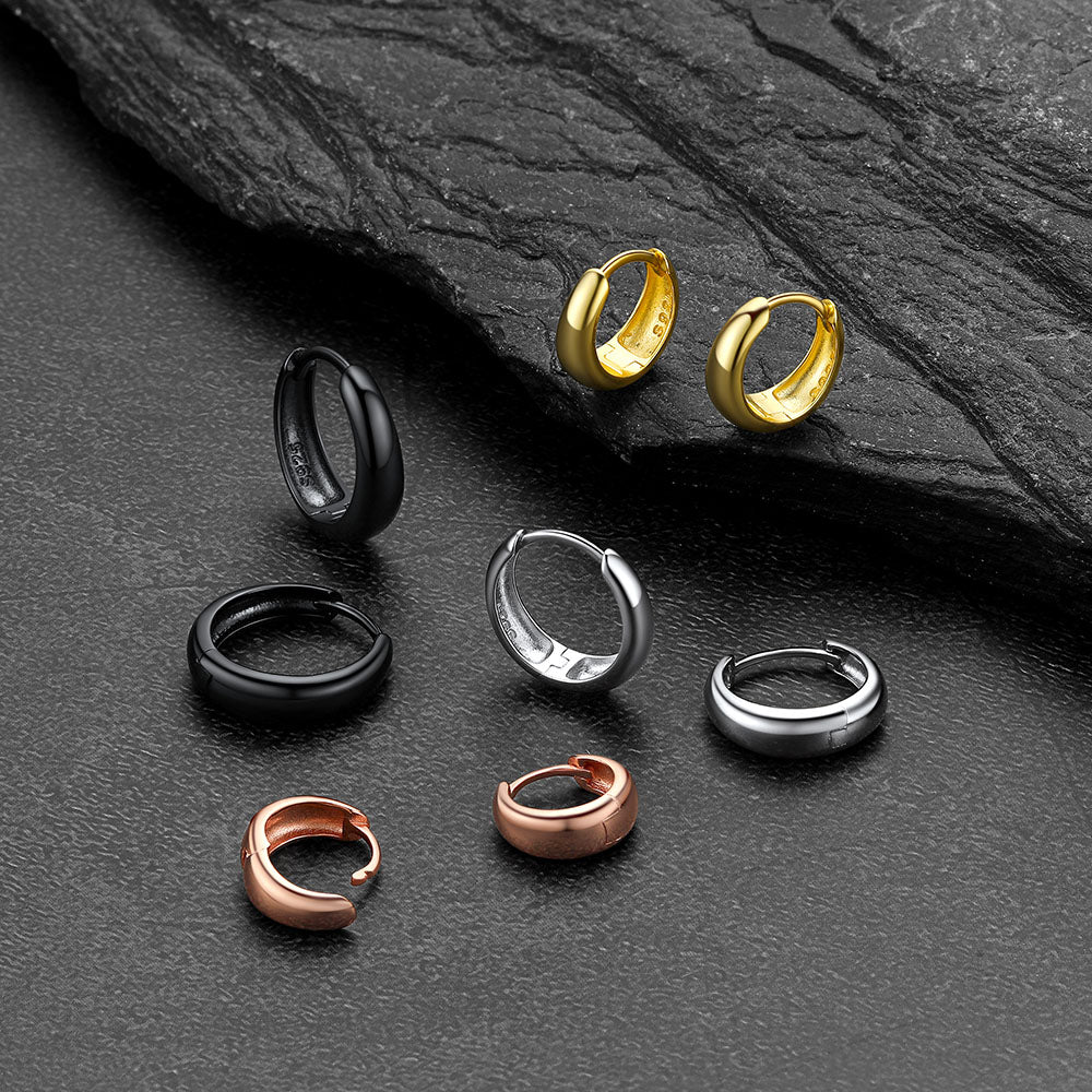 Simple Sterling Silver Thick Huggie Hoop Earrings for Men