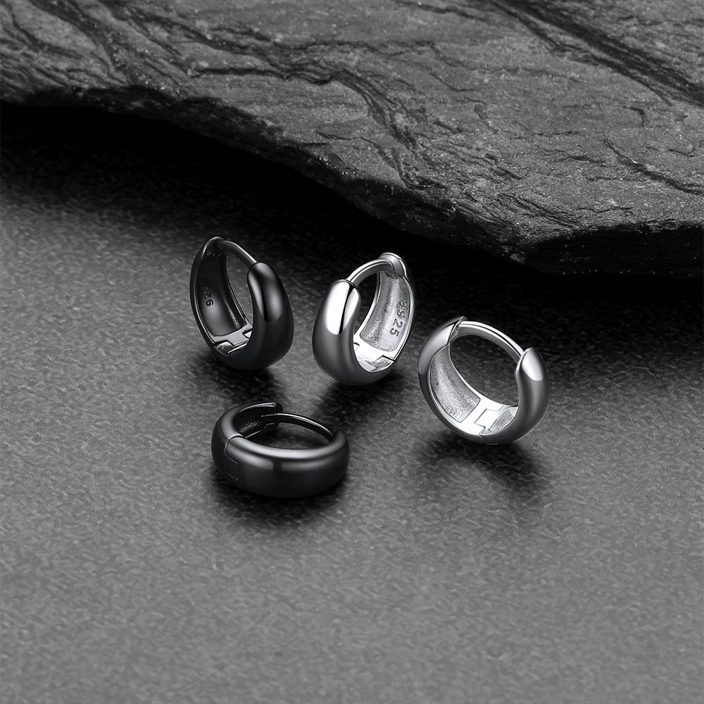 Sterling Silver Thick Huggie Hoop Earrings