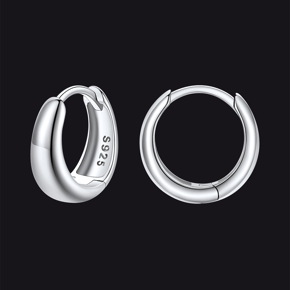 Simple Sterling Silver Thick Huggie Hoop Earrings for Men