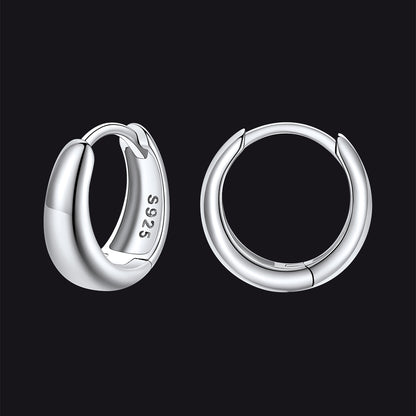 Simple Sterling Silver Thick Huggie Hoop Earrings for Men