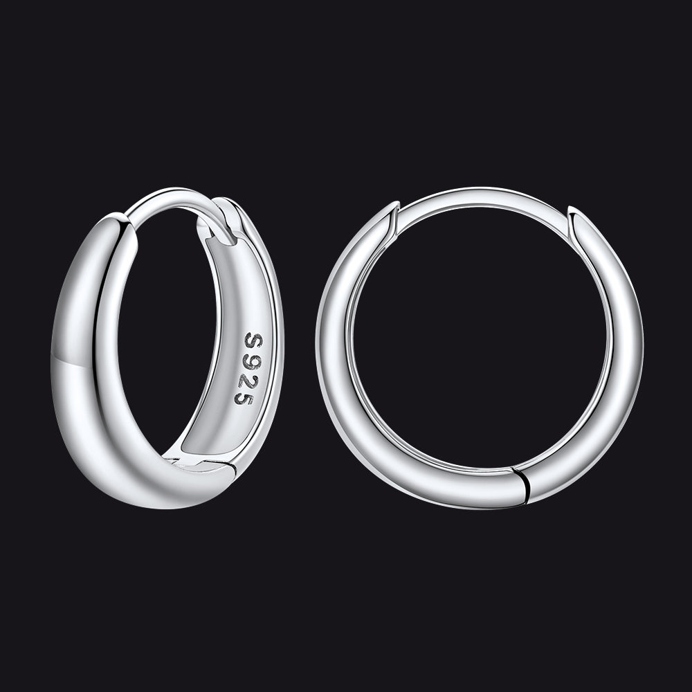 Simple Sterling Silver Thick Huggie Hoop Earrings for Men