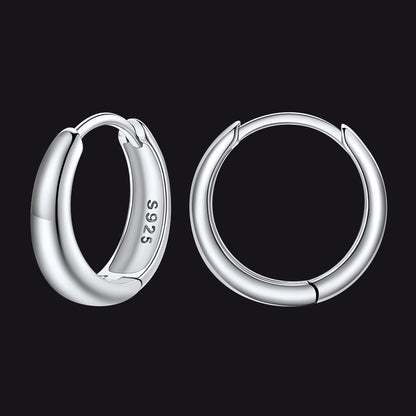 Simple Sterling Silver Thick Huggie Hoop Earrings for Men