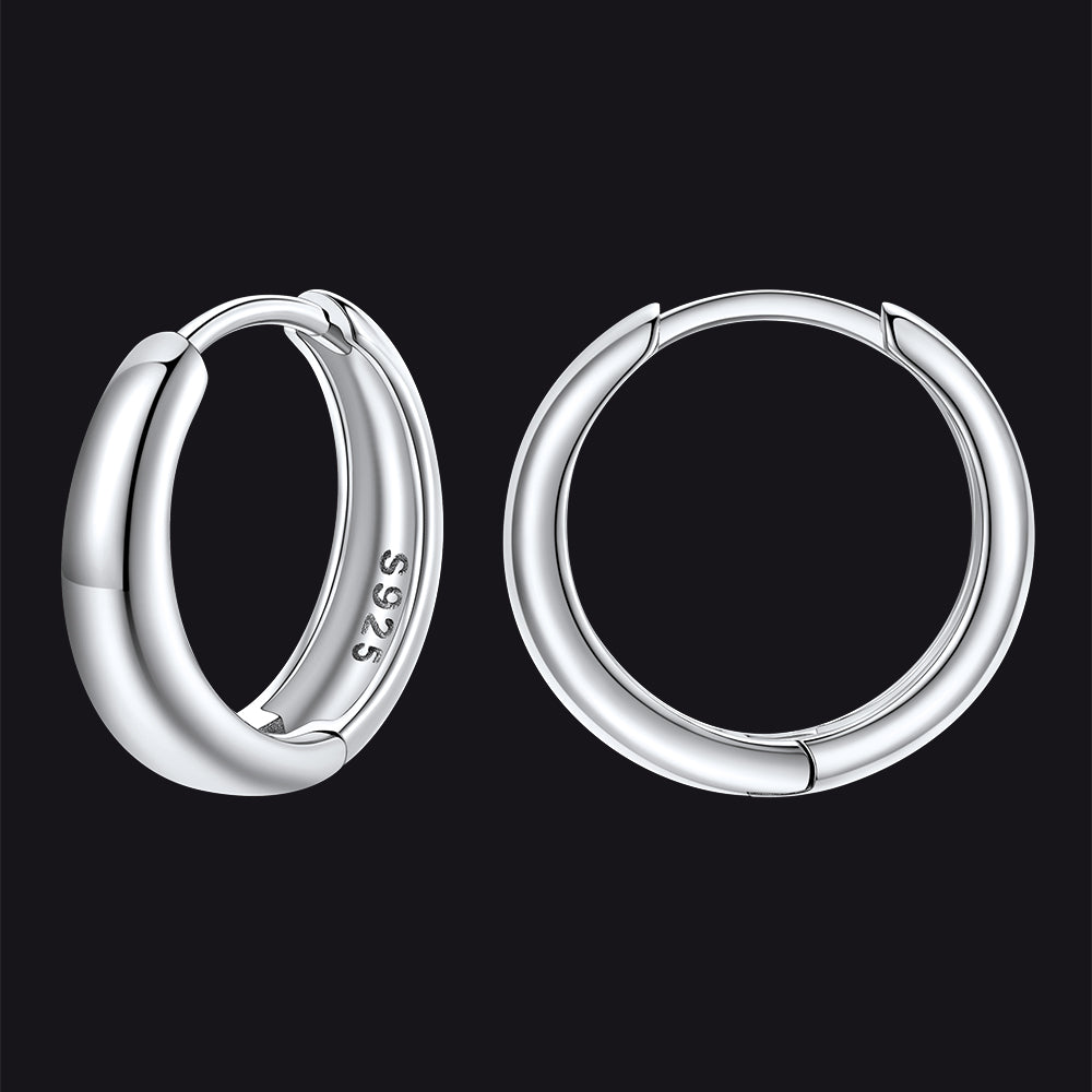 Simple Sterling Silver Thick Huggie Hoop Earrings for Men