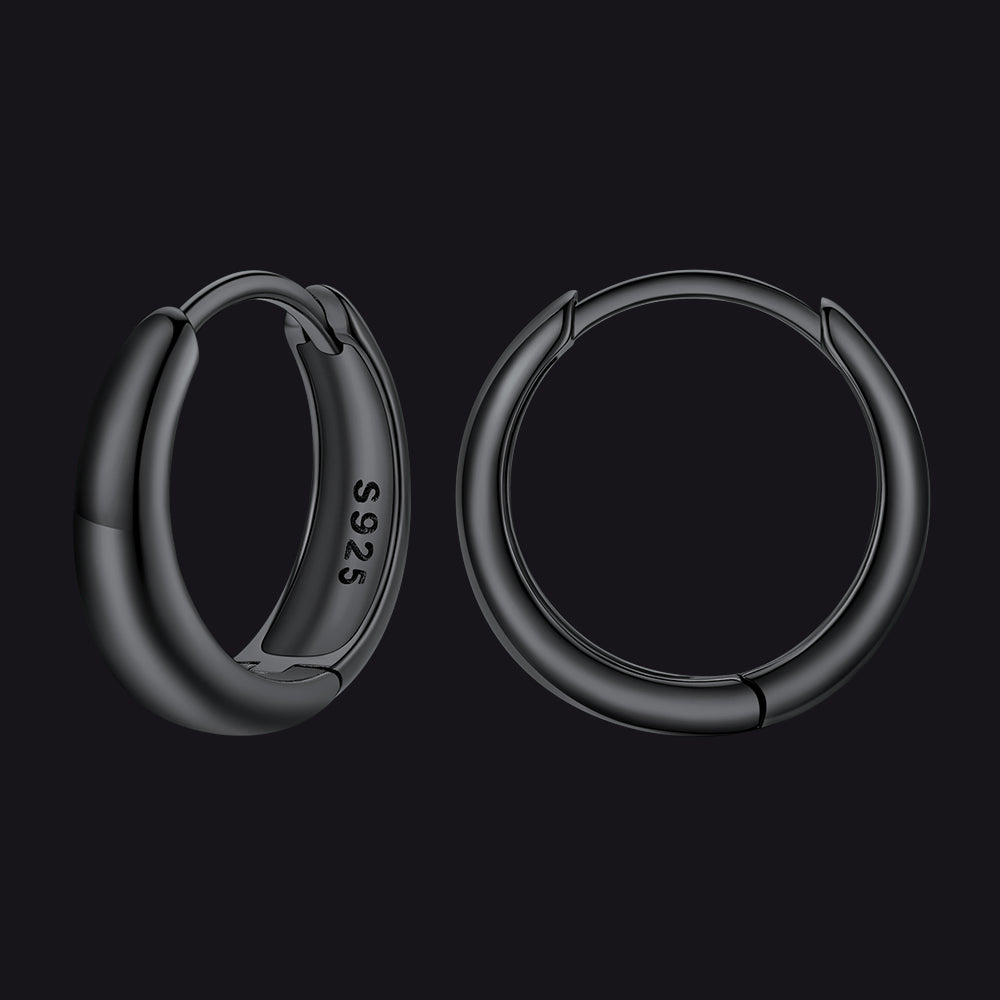 Simple Sterling Silver Thick Huggie Hoop Earrings for Men