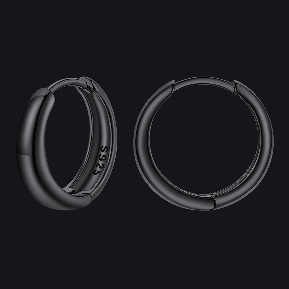 Simple Sterling Silver Thick Huggie Hoop Earrings for Men