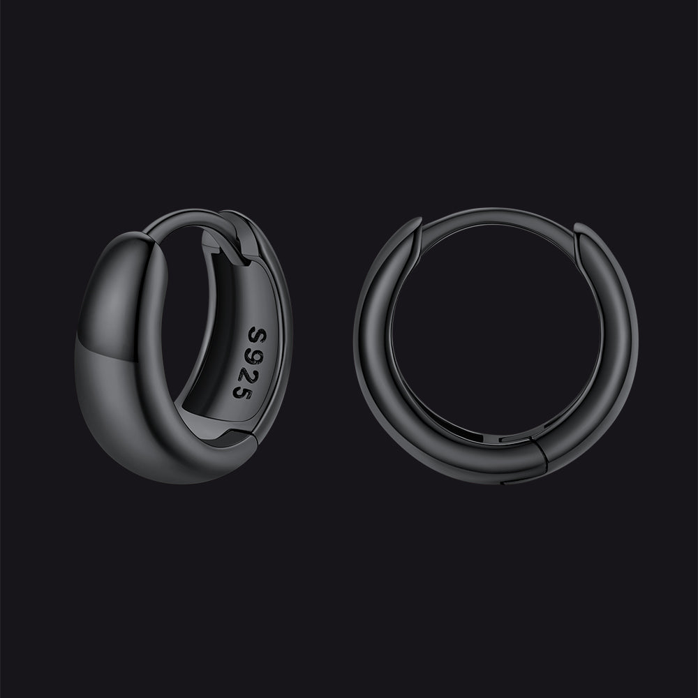 Simple Sterling Silver Thick Huggie Hoop Earrings for Men