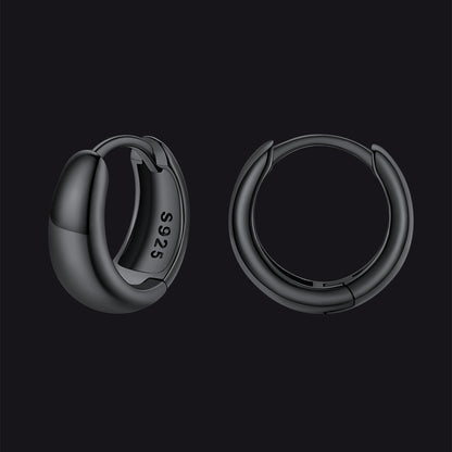 Simple Sterling Silver Thick Huggie Hoop Earrings for Men
