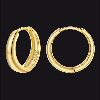 Simple Sterling Silver Thick Huggie Hoop Earrings for Men