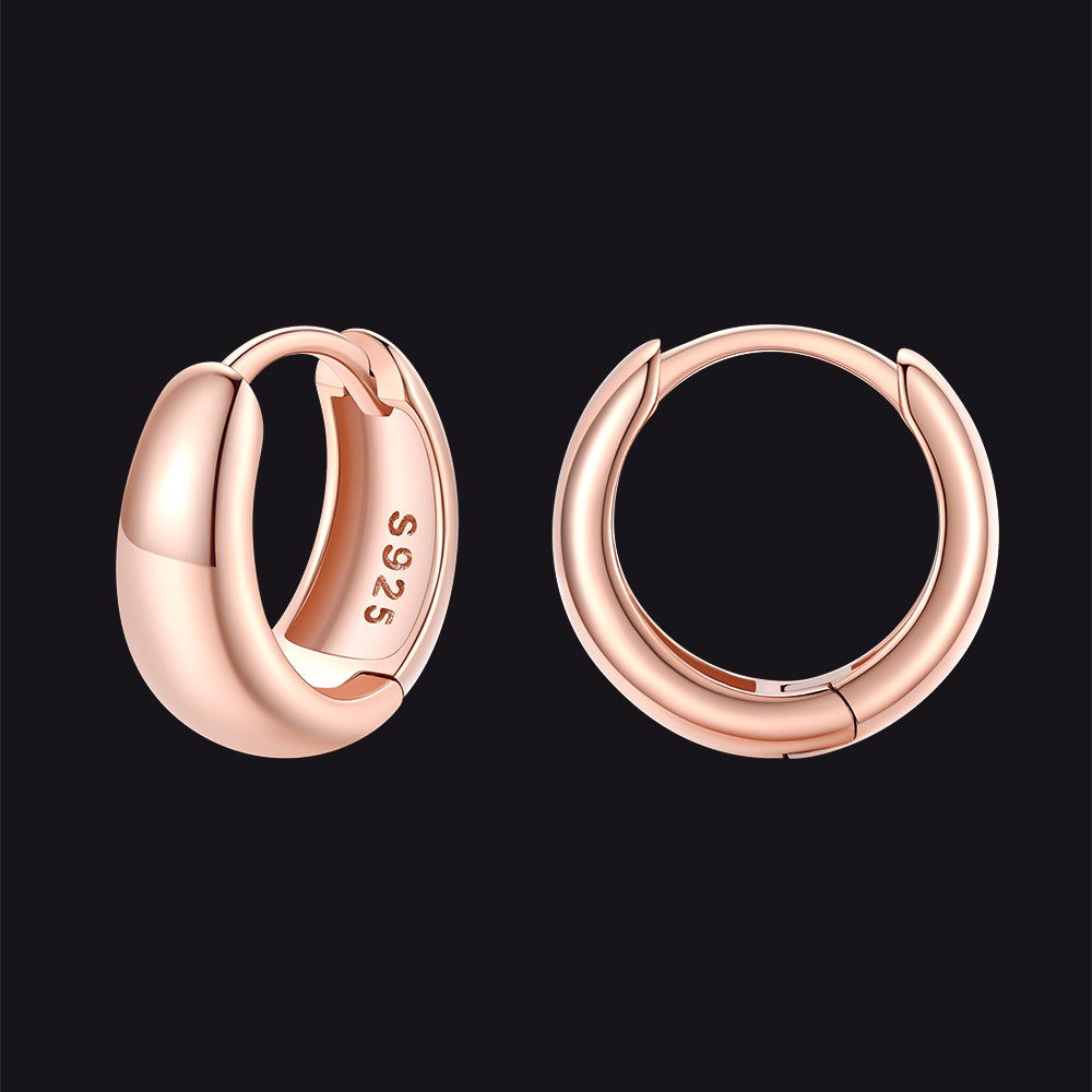 Simple Sterling Silver Thick Huggie Hoop Earrings for Men