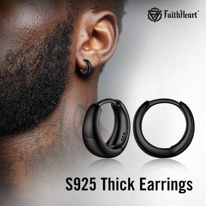 Men Wearing Simple Sterling Silver Thick Huggie Hoop Earrings