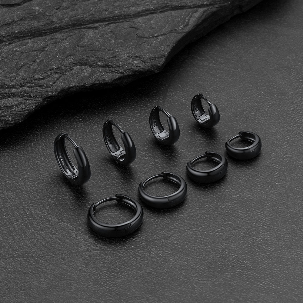 Simple Sterling Silver Thick Huggie Hoop Earrings for Men