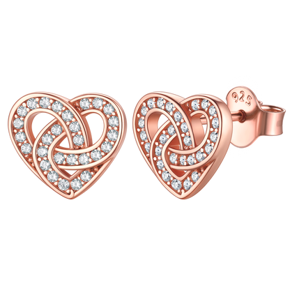 Zirconia Celtic Heart Stud Earrings for Women in Silver