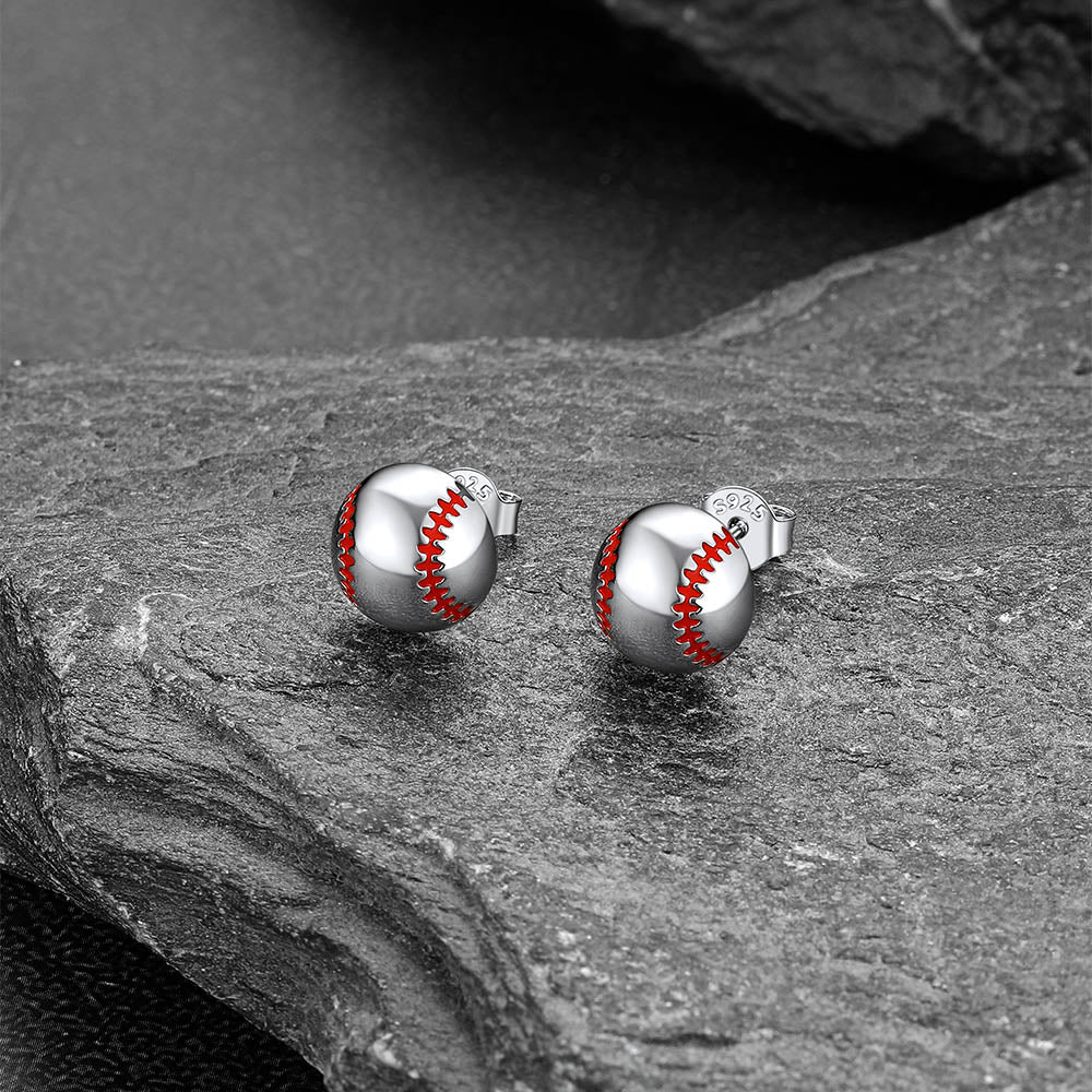 Sterling Silver Sport Baseball Stud Earrings FaithHeart