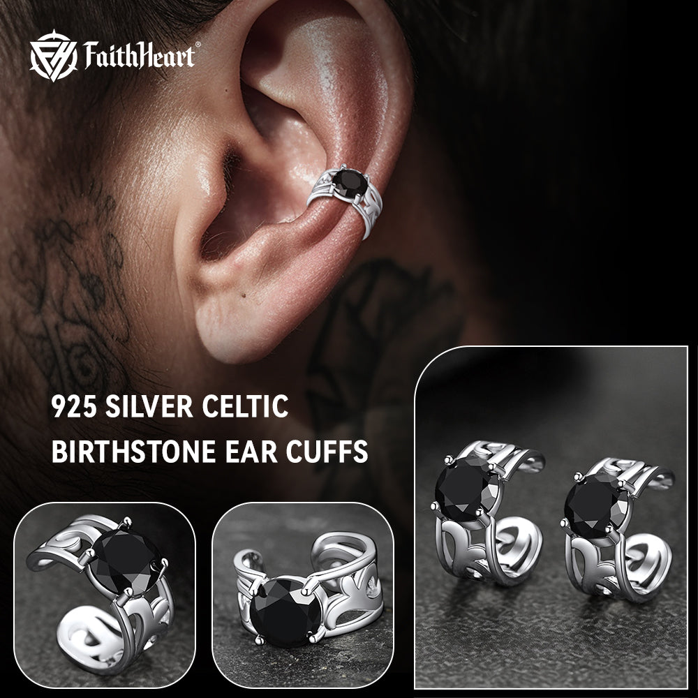 FaithHeart 925 Sterling Silver Celtic Birthstone Ear Cuffs Earrings FaithHeart