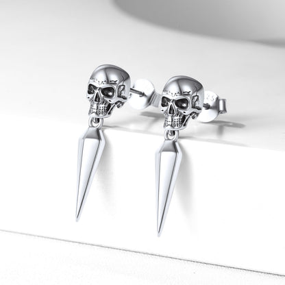 Sterling Silver Gothic Skull Dangle Stud Earrings For Men FaithHeart
