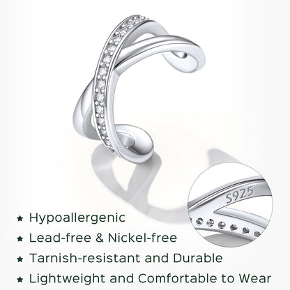 925 Sterling Silver CZ Ear Cuff Earrings for Women