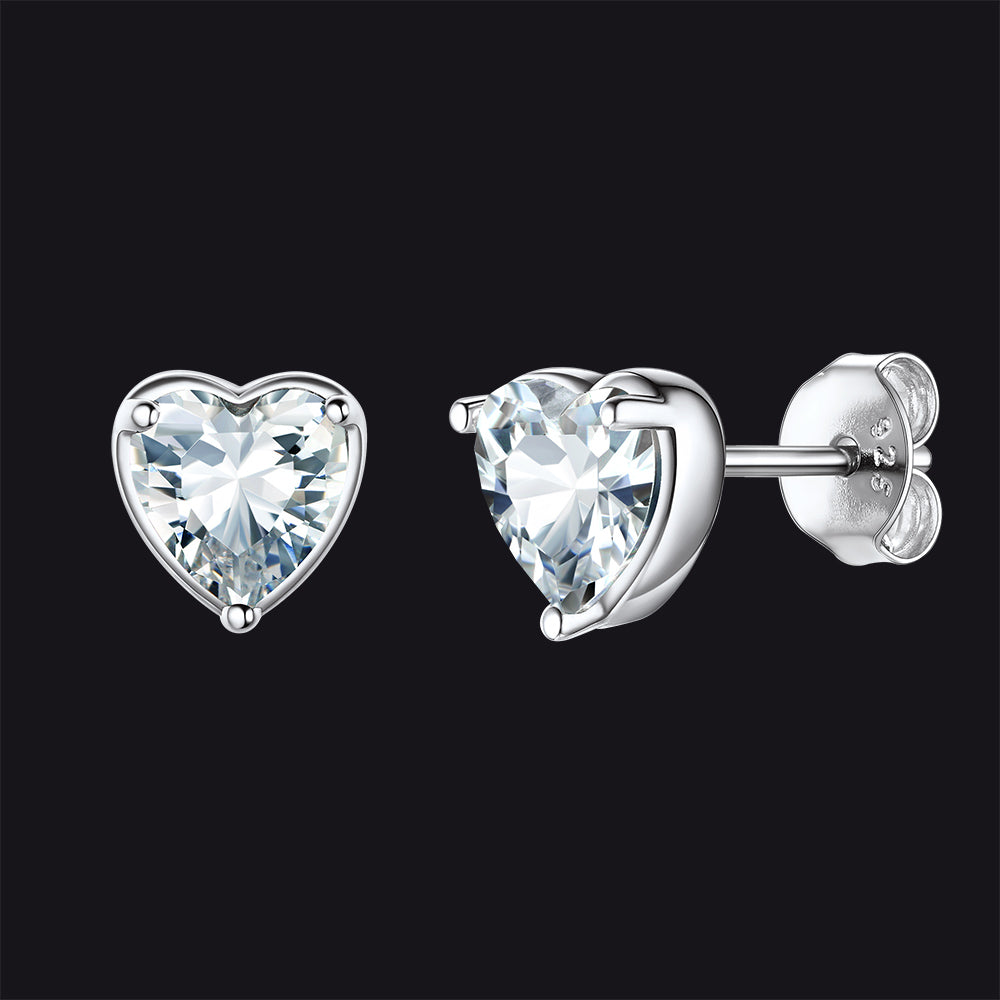 S925 Silver Birthstone Heart Shape Stud Earrings Gift for Women Men