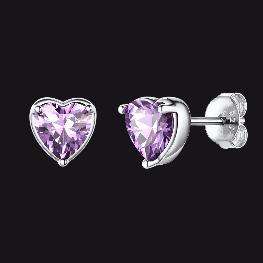 S925 Silver Birthstone Heart Shape Stud Earrings Gift for Women Men