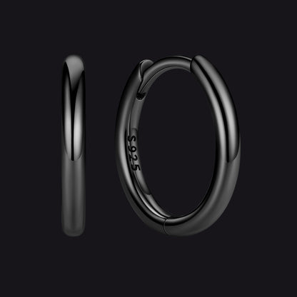 Black 925 Sterling Silver Huggie Hoop Earring ¨C 10 mm Inner Diameter