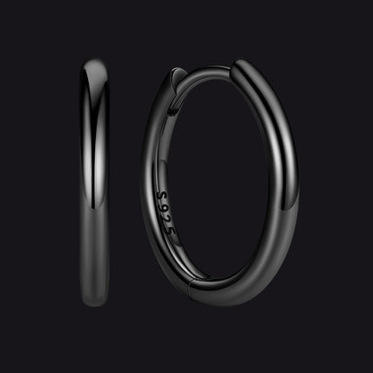 Black 925 Sterling Silver Huggie Hoop Earring ¨C 12 mm Inner Diameter