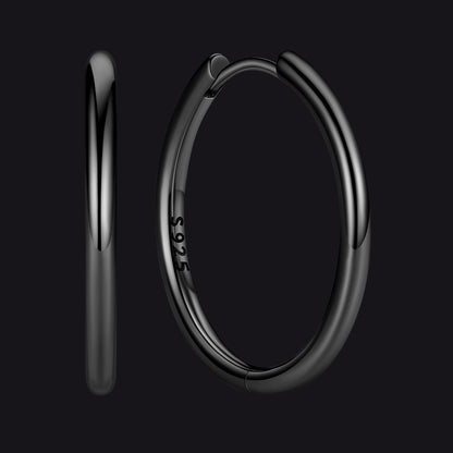 Black 925 Sterling Silver Huggie Hoop Earring ¨C 18 mm Inner Diameter