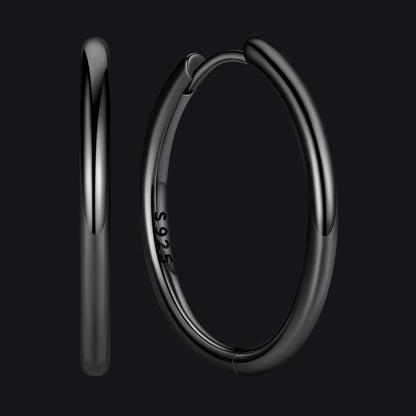 Black 925 Sterling Silver Huggie Hoop Earring ¨C 20 mm Inner Diameter