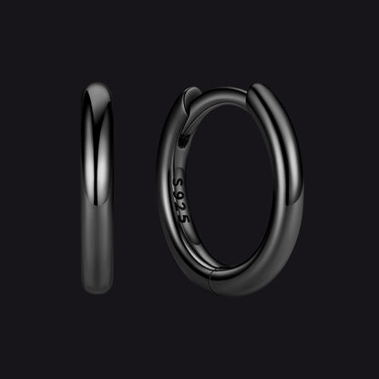 Black 925 Sterling Silver Huggie Hoop Earring ¨C 8 mm Inner Diameter