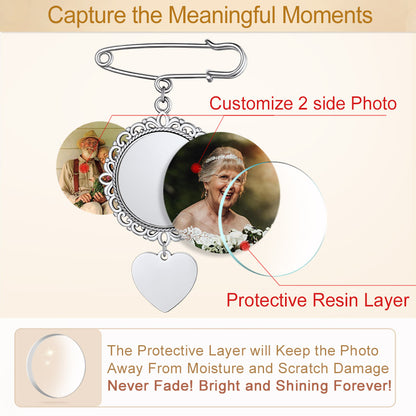 Custom Wedding Bouquet Photo Charm Brooch Pins