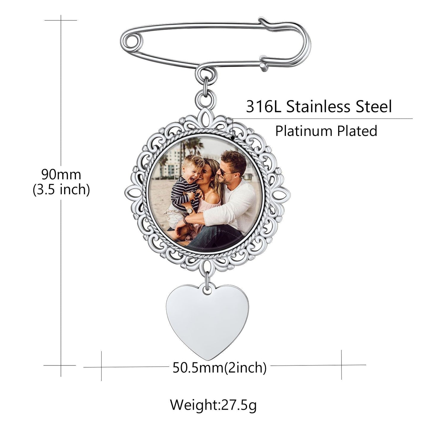 Customized Wedding Bouquet Photo Charm Brooch Pins