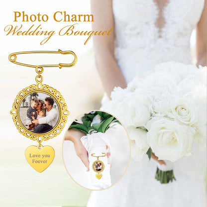 Custom Wedding Bouquet Photo Charm Brooch Pins